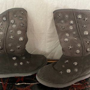 Pair Grey Suede Australia Luxe Collection Studded Platform  Wedge Boots